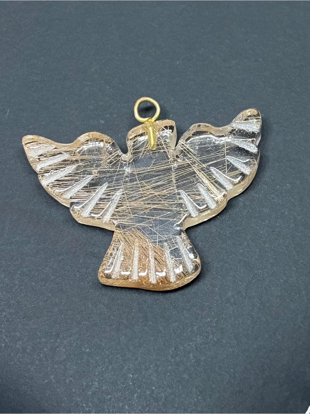 Carved Golden Stone Eagle Bird Pendant - Picture 4 of 9